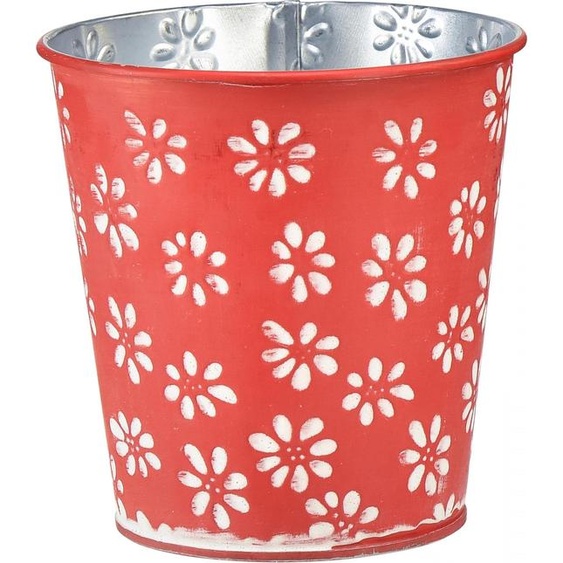 Décoration florale Pot en métal au design vintage avec motif floral en relief