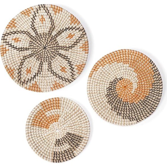 Décoration murale - Set 3 places Panier mural fait main pour décoration murale - Décoration murale salon chambre cuisine entrée balcon jardin extérieur - Décoration boho bois rotin 3D Moderne - Décoration murale