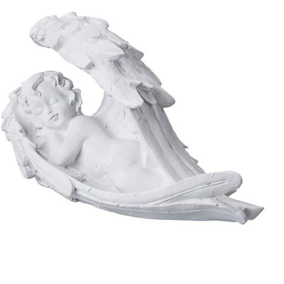 Relaxdays Décoration pour une tombe, ange endormi, résiste aux UV, aux intempéries, au gel, HLP 13 x 21 x 9 cm, blanche