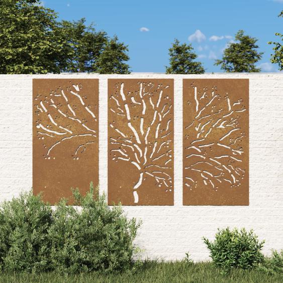 Décorations murales jardin 3 pcs 105x55 cm design darbre acier