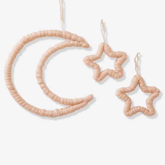 Décorations murales lune et étoiles effet laine beige