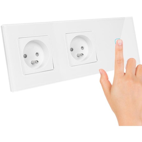 Decorya Interrupteur Tactile Verre Blanc Double Prise LED