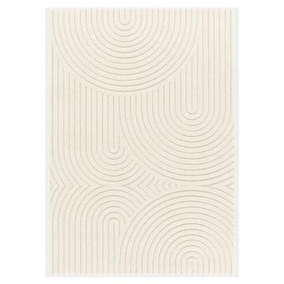 Décoweb - Tapis de salon en relief - Circle - Courbe écru et crème - 160 x 230 cm