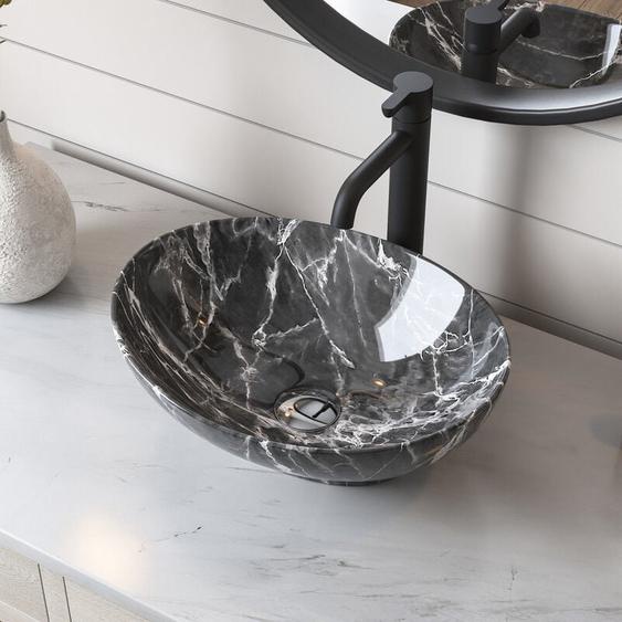 Vasque à poser ovale céramique moderne - Forme dœuf 40,6 x 33 cm - Gris marbre - DV-1V0089 Deervalley