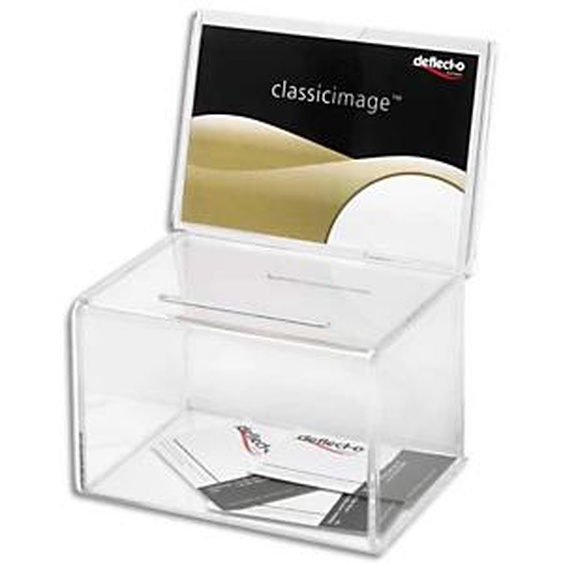 DEFLECTO Urne avc pte-affich : 20,3 x 9,5 x 11 cm, pte-affich 15,2 x 10,5 cm, Fente 8,5 x 0,6 cm