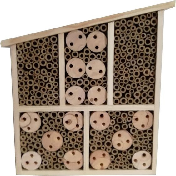 Dehner Natura Premium Hôtel pour insectes Osmia, maison pour insectes / nichoir pour abeilles/papillons/coccinelles, env. 32 x 9 x 30 cm, bois de pin, de sapin/bambou/contreplaqué, naturel