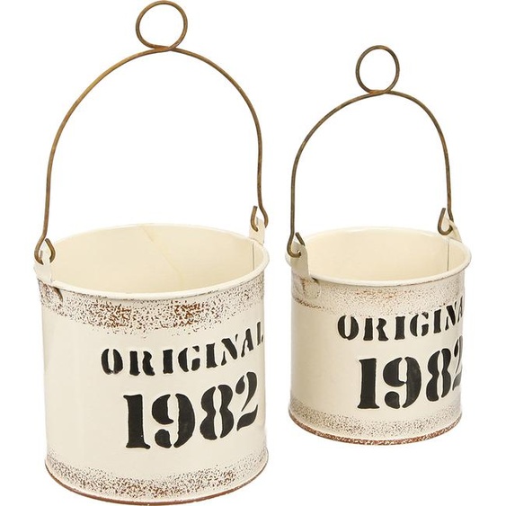 Deko Seau Vintage Original 1982 Crème Métal Ø12 2er Set