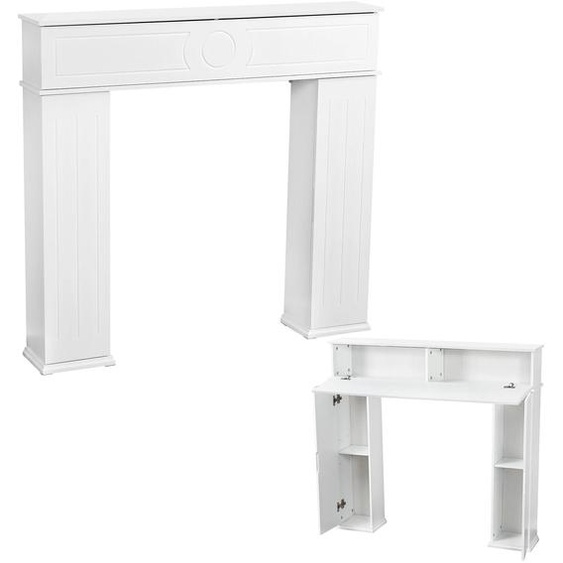 Dekokamin - Console de cheminée avec rangement - Compartiment secret - Bois - Blanc