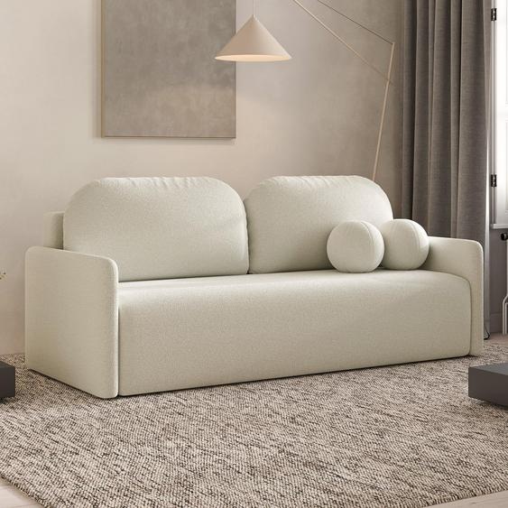 DEKORI Canapé scandinave MALVA - Canapé 3 places en tissu avec coussins ronds - QUELLE 02 (Blanc crème)