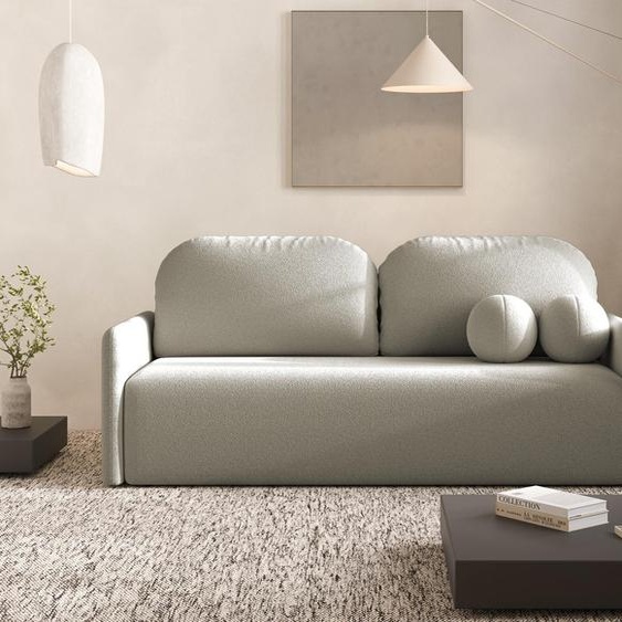 DEKORI Canapé scandinave MALVA - Canapé 3 places en tissu avec coussins ronds - QUELLE 05 (Beige)