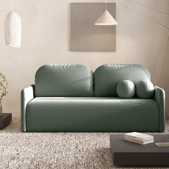 DEKORI Canapé scandinave MALVA - Canapé 3 places en tissu avec coussins ronds - QUELLE 37 (Vert olive)