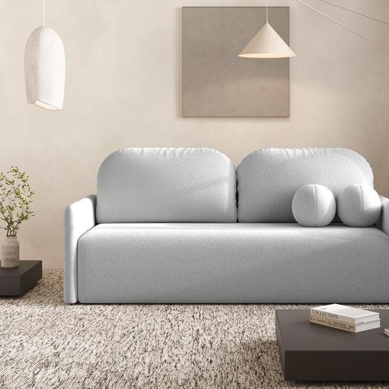 DEKORI Canapé scandinave MALVA - Canapé 3 places en tissu avec coussins ronds - QUELLE 83 (Gris clair)
