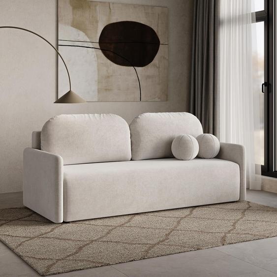 DEKORI Canapé scandinave MALVA - Canapé 3 places en tissu avec coussins ronds - WIND 05 (Beige)