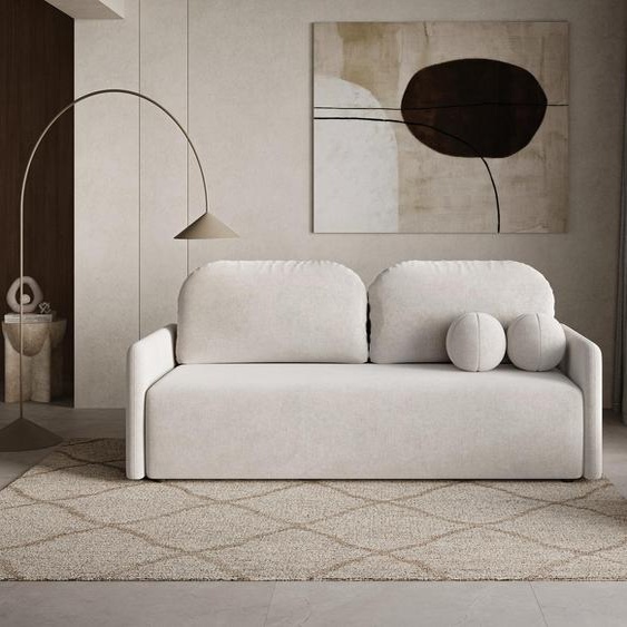 DEKORI Canapé scandinave MALVA - Canapé 3 places en tissu avec coussins ronds - WIND 05 (Beige)