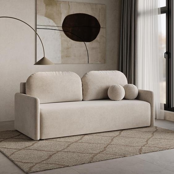 DEKORI Canapé scandinave MALVA - Canapé 3 places en tissu avec coussins ronds - WIND 11 (Gris cendré)