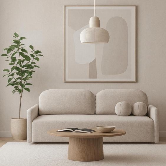 DEKORI Canapé scandinave MALVA - Canapé 3 places en tissu avec coussins ronds - WIND 11 (Gris cendré)