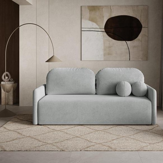 DEKORI Canapé scandinave MALVA - Canapé 3 places en tissu avec coussins ronds - WIND 89 (Gris foncé)