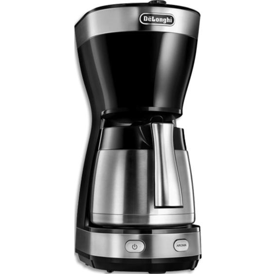 DELONGHI Cafetière thermos à filtre 1000W plastique noir, habillage inox, isotherme, 1,25L, L16xP31xH35cm