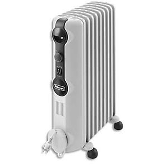 DELONGHI Radiateur bain dhuile mobile 2000W 3 allures de chauffe - Dim. L47,2 x H65 x P16 cm Gris clair