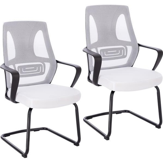 DELTA Lot de 2 chaises visiteurs Chaise de conférence Piétement luge Accoudoirs blanc