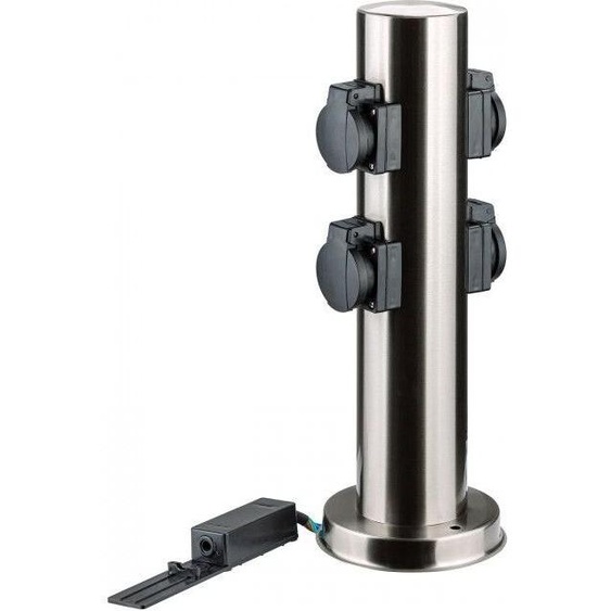 Dema Colonne multiprise pour jardin - ronde - inox - 4 prises