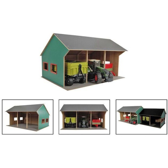 Dema Hangar en bois 3 tracteurs - 75 x 55,5 x 43 cm - Ferme 1:16