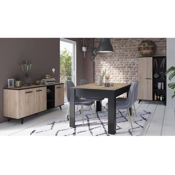 DEMEYERE Ensemble séjour Enfilade + Table haute + Vitrine - Décor chêne brossé - WAYNE