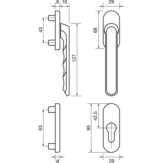 Demi-garniture de porte de balcon HOPPE LIÈGE - extérieur plat, effet inox