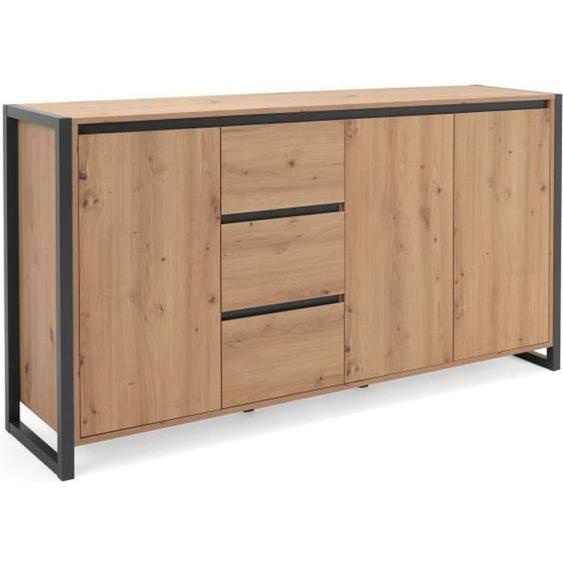 DENVER Buffet 3 portes 3 tiroirs - Décor chêne artisan / Anthracite - L 160 x P 40 x H 88 cm