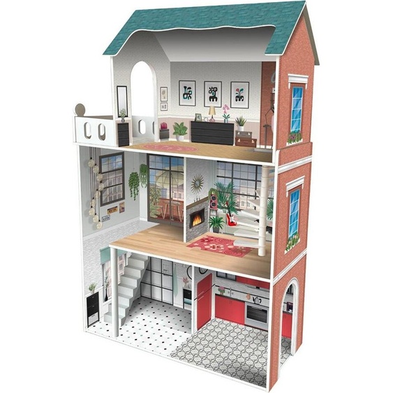 Deqube Soho Maison de poupées en bois à 3 étages Transparent Transparent One Size