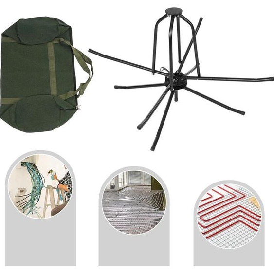 Dérouleur de tuyau de chauffage par le sol - Dérouleur de bobine - Cadre en acier pliable - Avec sac de transport - Pour tuyaux PERT - Blanc