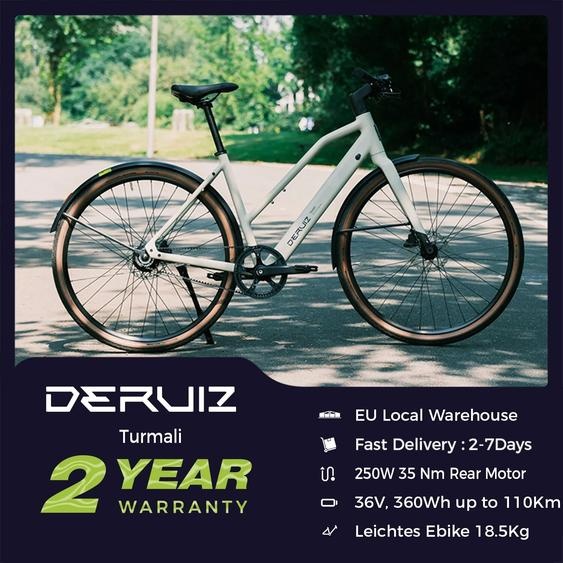 DERUIZ E-Bike 36V 250W Vélo Électrique Urbain Turmali S/M/L VAE Léger 18,5 kg Transmission par Courroie Gates Carbon Drive Autonomie jusquà 110 km Vélo Électrique pour Ville Urban E-Bike Longue
