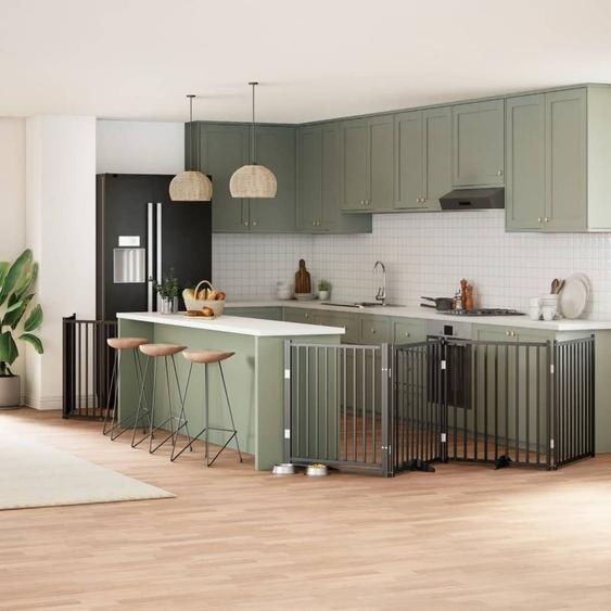 Design 12 pcs. porte pour chien Pliable Noir 960 cm Bois de peuplier - Niches pour chiens 2025 Neu7002487 5parcel