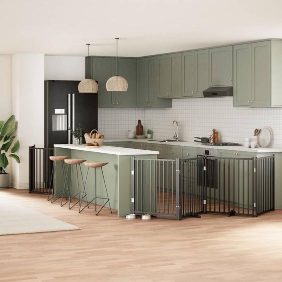 Design 6-pièces porte pour chien Pliable Noir 480 cm Bois de peuplier - Niches pour chiens 2025 Neu2843490 2parcel