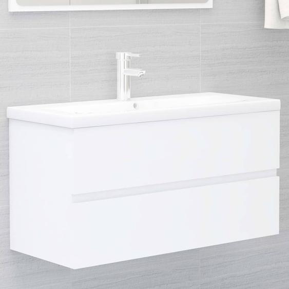 Design Meuble sous-vasque avec vasque encastrée Blanc Bois composite - Armoires de toilette 2025 Nouveau9961995 2parcel