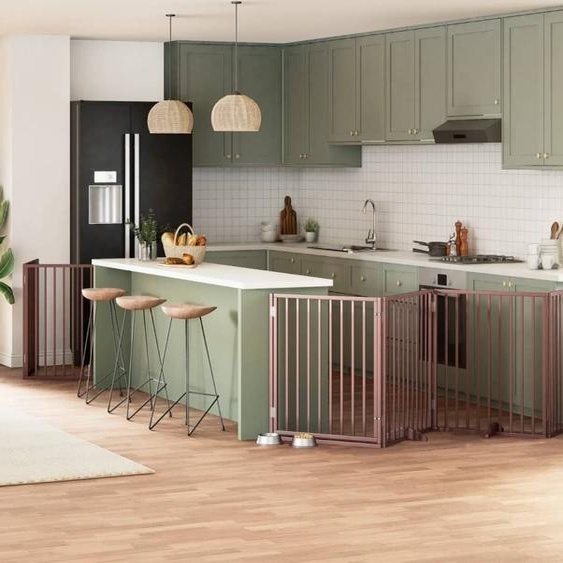 Design New 6-pièces porte pour chien Pliable Marron 480 cm Bois de peuplier - Niches Meubles2025 CHY2263582 2parcel