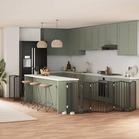 Design New 9-pièces porte pour chien Pliable Noir 450 cm bois de peuplier - Niches pour chiens Möbel2025 CHY9324574 2parcel