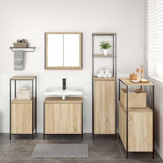 Design New Ensemble de meubles de salle de bains avec étagère 5 pcs chêne Sonoma et noir - Armoires de toilette Meubles2025 CHY2285146 5parcel