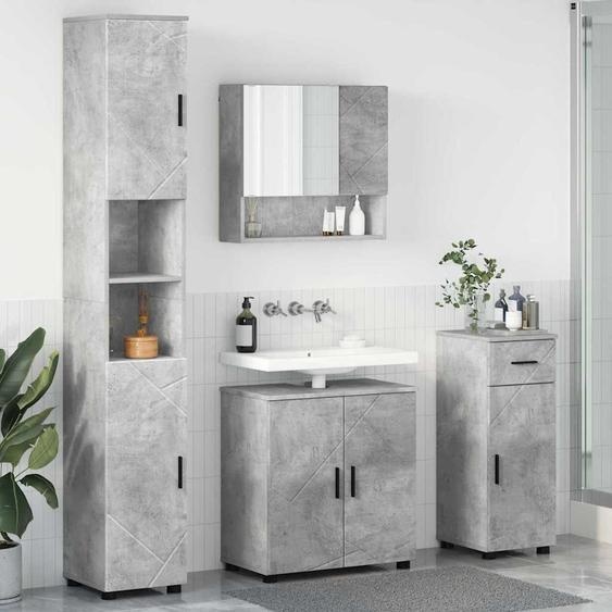 Design New Ensemble de meubles de salle de bains avec porte 4 pcs gris béton 61 x 35 x 64 cm - Armoires de toilette Meubles2025 CHY8931012 4parcel