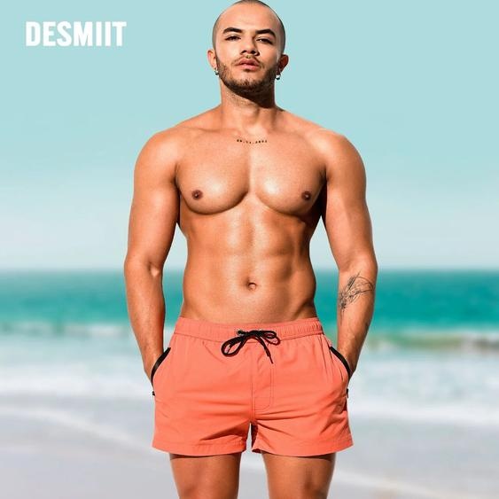 Desmiit-Short de plage à poches zippées pour homme, maillot de bain, short de surf, vêtements de sport, doublure en maille
