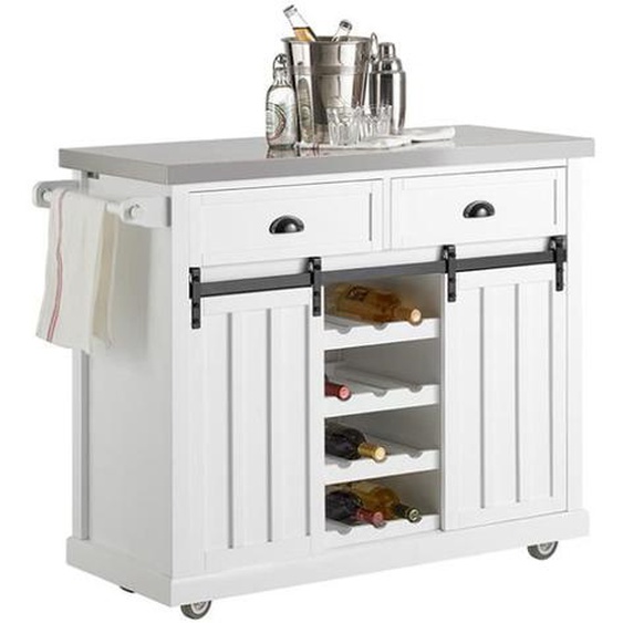 Desserte à roulettes Meuble de Cuisine de Service Roulant - SoBuy - FKW94-W - Blanc - Acier INOX