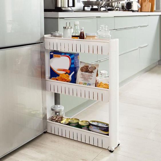 Desserte à roulettes pour Cuisine ou Salle de Bains - B.LIVEM - 3 Niveaux de Rangement - Blanc