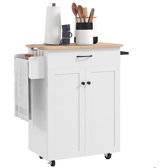 Desserte cuisine - HOMCOM - plateau en bois dhévéa - avec tiroir, placard 2 portes et porte-épices - blanc