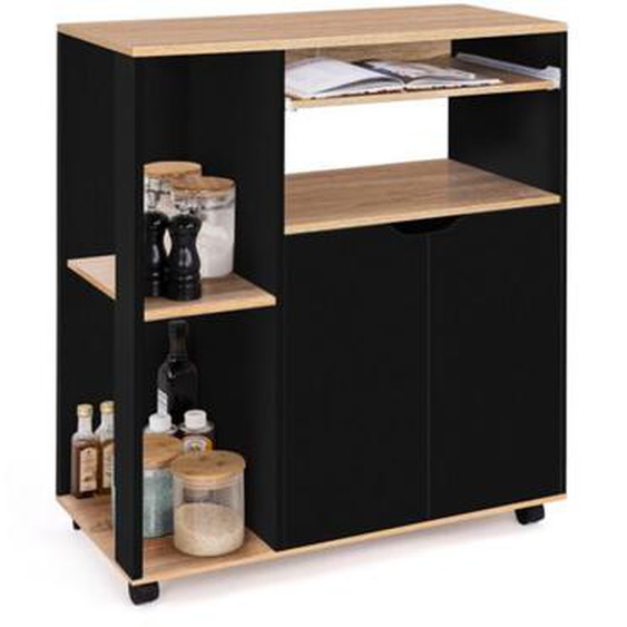 Desserte de cuisine COSI bois noir et plateaux façon hêtre L.76 CM