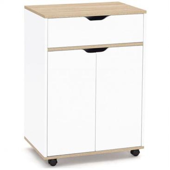 Desserte de cuisine COSY placard avec tiroir bois blanc et plateaux façon hêtre L.60 CM