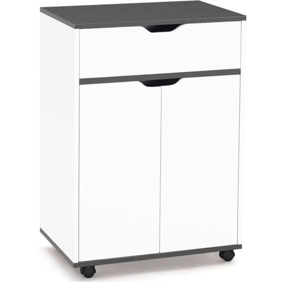 Desserte de cuisine cosy placard avec tiroir bois blanc et plateaux gris L.60 cm