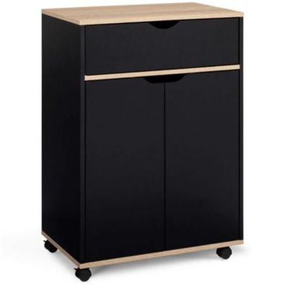 Desserte de cuisine cosy placard avec tiroir bois noir et plateaux façon hêtre L.60 cm