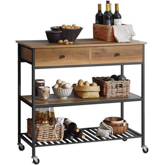 Desserte de Cuisine FKW112-PF à roulettes Style Industriel avec 2 tiroirs et 2 étagères - SoBuy