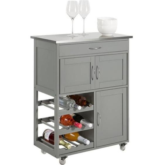 Desserte de Cuisine FKW45-HG Service Roulant - en Acier INOX - SOBUY - 3 Portes-Bouteilles - Gris