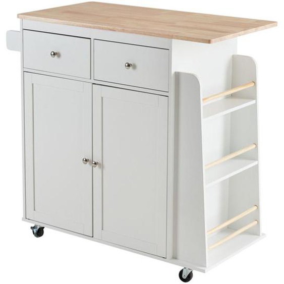 Desserte de Cuisine ilôt Cuisine Meuble avec Plan de Travail étagère Range-Bouteilles Porte-torchons 2 tiroirs Placard 2 Portes